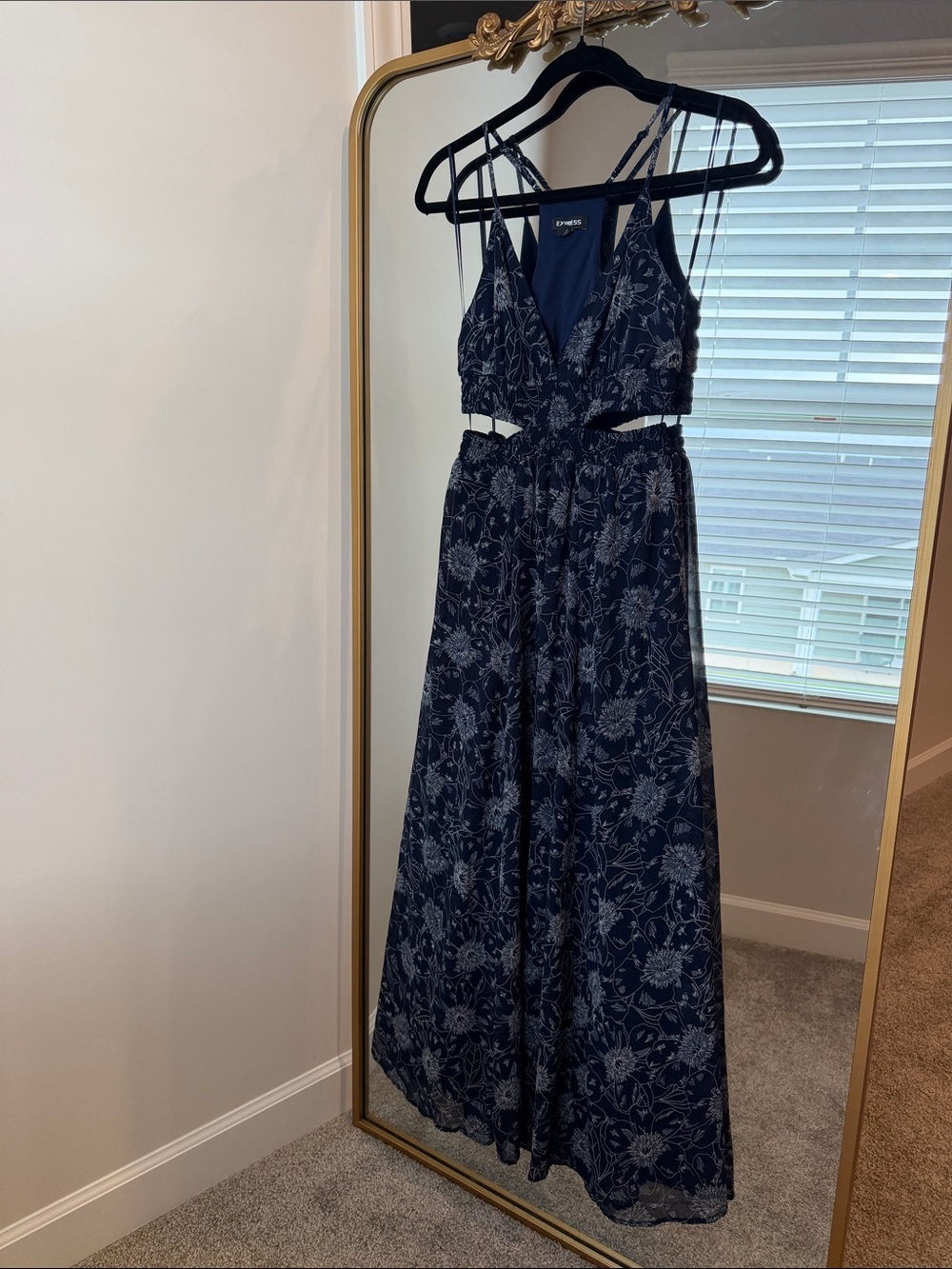 Express Navy Floral Cutout Maxi Dress